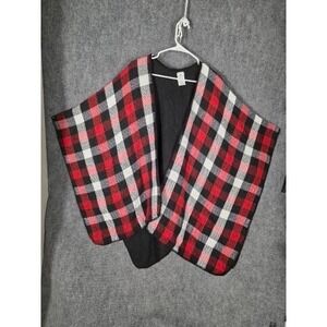 Woolrich Plaid Reversible Poncho Cape One Size Red Black White Acrylic Shrugs